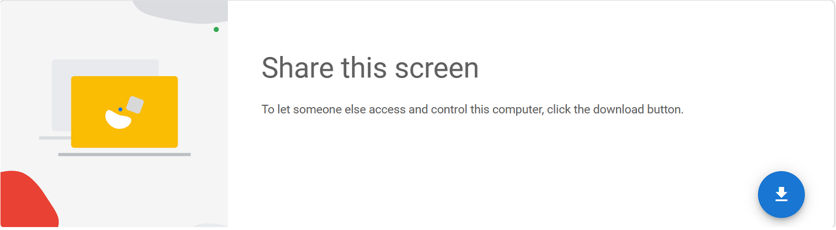 Screenshot 5 (first-time only): The 'Set up remote access' block showing instruction text 'First, click the download button.' and a 'Download Chrome Remote Desktop' button. After download completes, this same area shows an 'Accept and install' button.